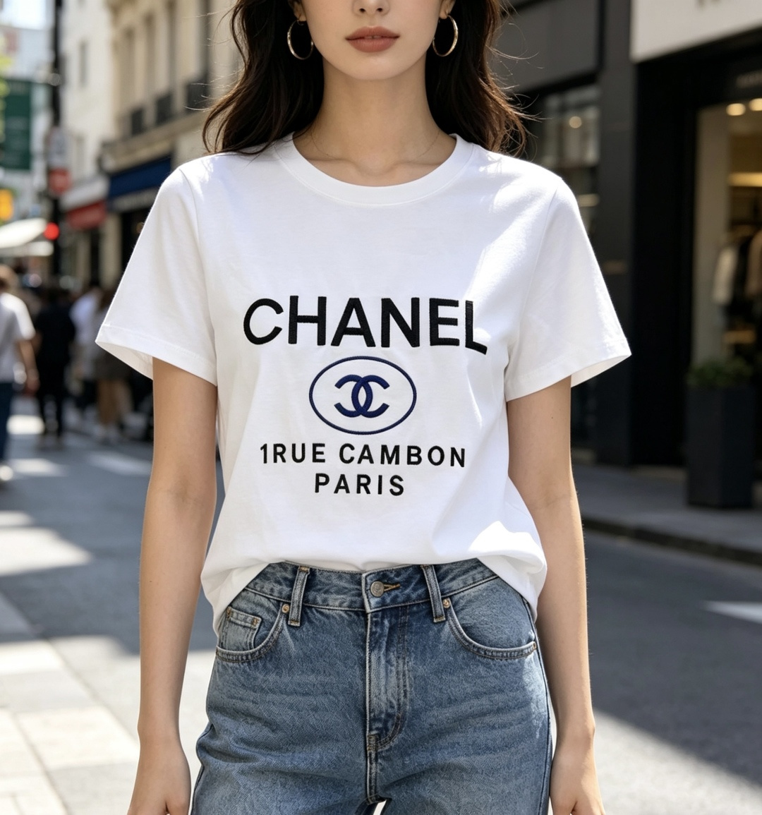 #Chane♡²⁶中古系列 字母logo刺绣🪡限定白T | 永恒经典款 标志性logo字母 双C椭圆标每