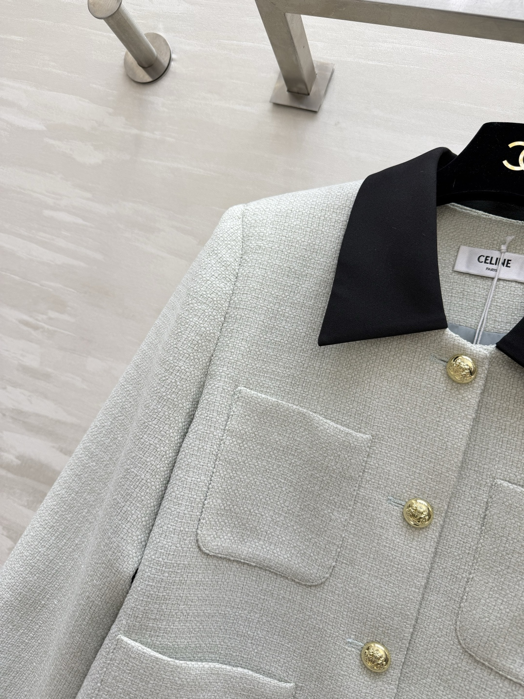 #CELIN♡²⁶撞色翻领粗花呢外套 法式极简与高级感 肌理感粗花呢 撞色黑翻领 经典撞色永不过时！定制