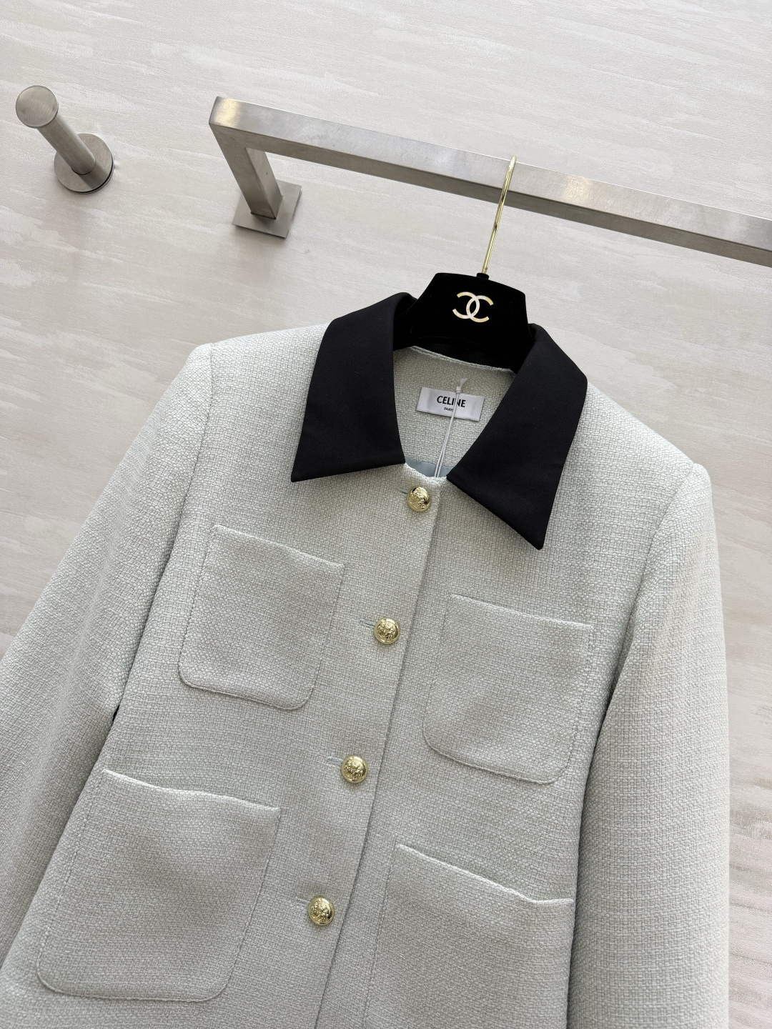 #CELIN♡²⁶撞色翻领粗花呢外套 法式极简与高级感 肌理感粗花呢 撞色黑翻领 经典撞色永不过时！定制