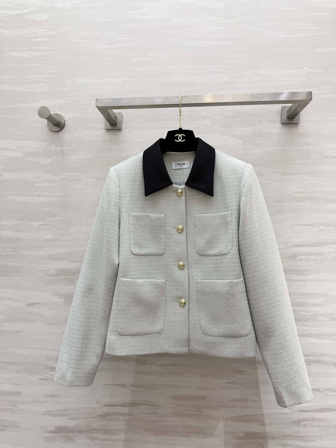 #CELIN♡²⁶撞色翻领粗花呢外套 法式极简与高级感 肌理感粗花呢 撞色黑翻领 经典撞色永不过时！定制