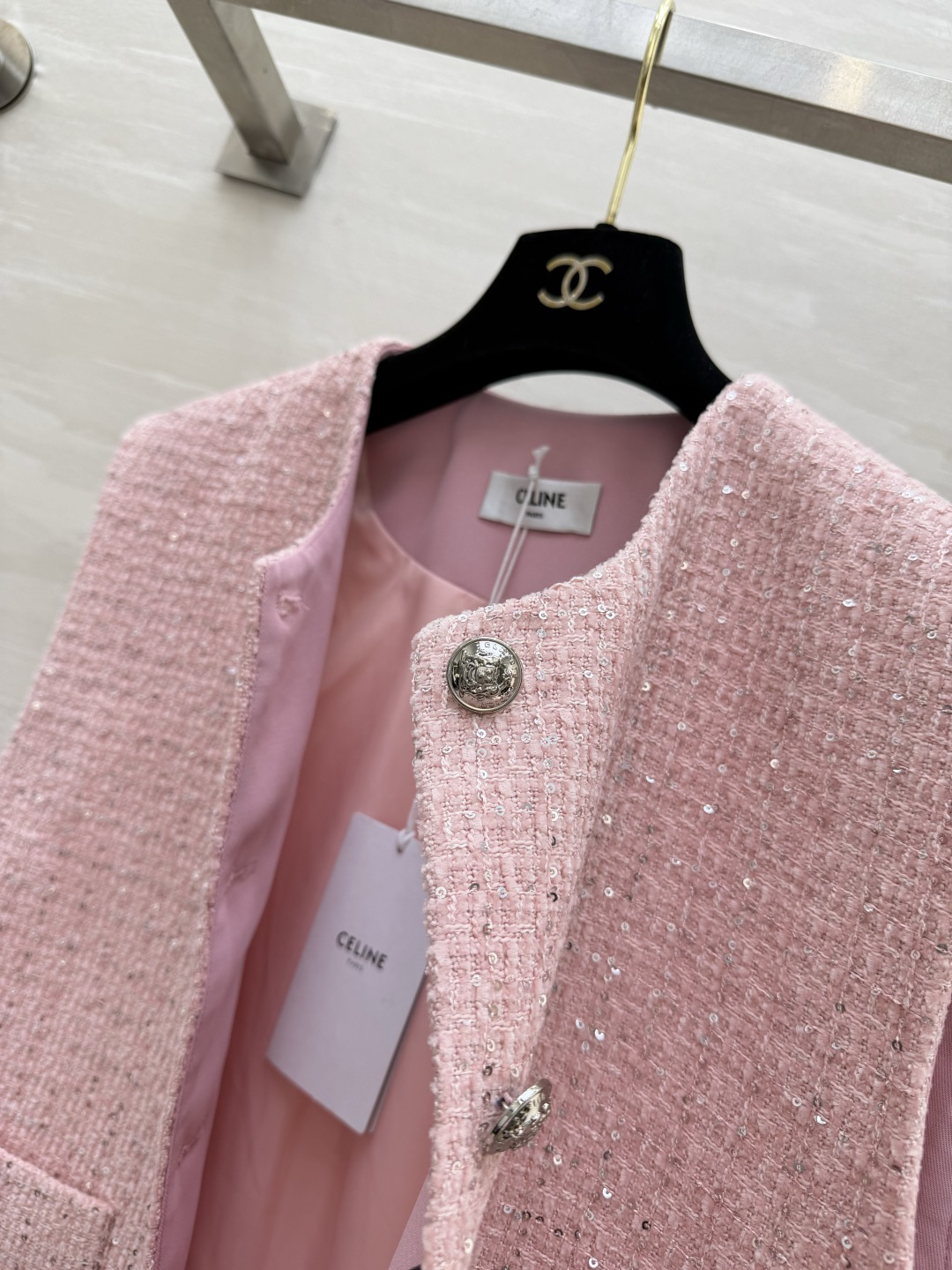 #CELIN♡²⁶樱花粉亮片粗花呢马甲外套 甜妹本命战袍！把浪漫穿在身上 温柔到发光 定制樱花粉混彩粗花