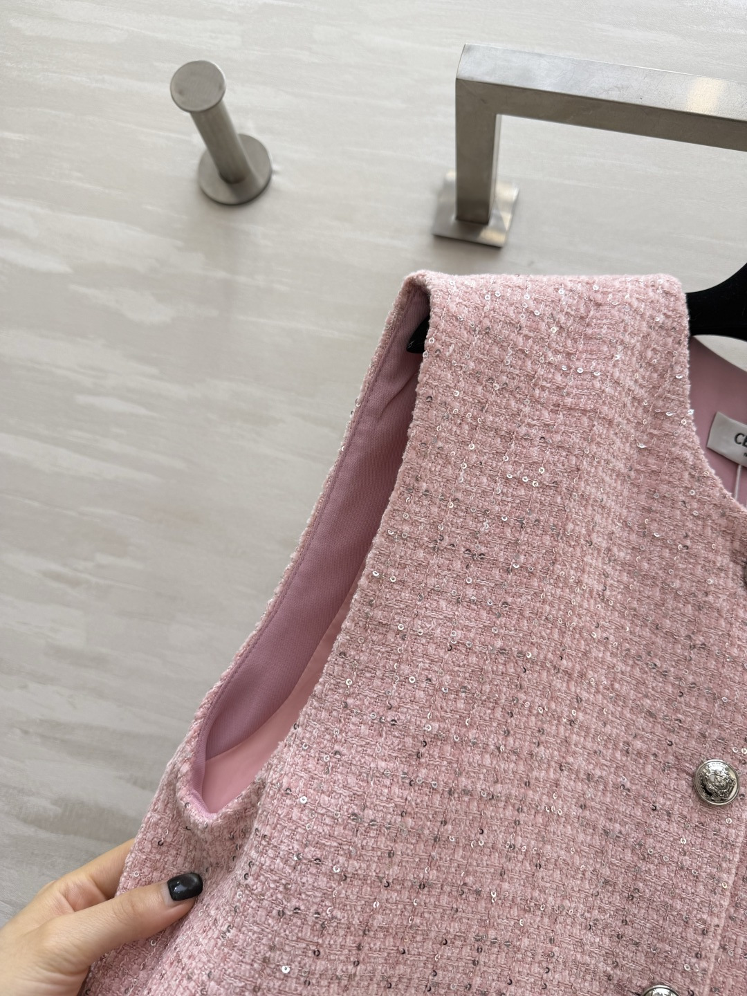 #CELIN♡²⁶樱花粉亮片粗花呢马甲外套 甜妹本命战袍！把浪漫穿在身上 温柔到发光 定制樱花粉混彩粗花
