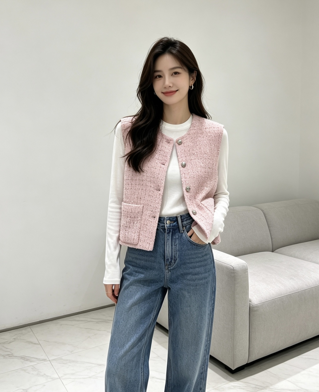 #CELIN♡²⁶樱花粉亮片粗花呢马甲外套 甜妹本命战袍！把浪漫穿在身上 温柔到发光 定制樱花粉混彩粗花