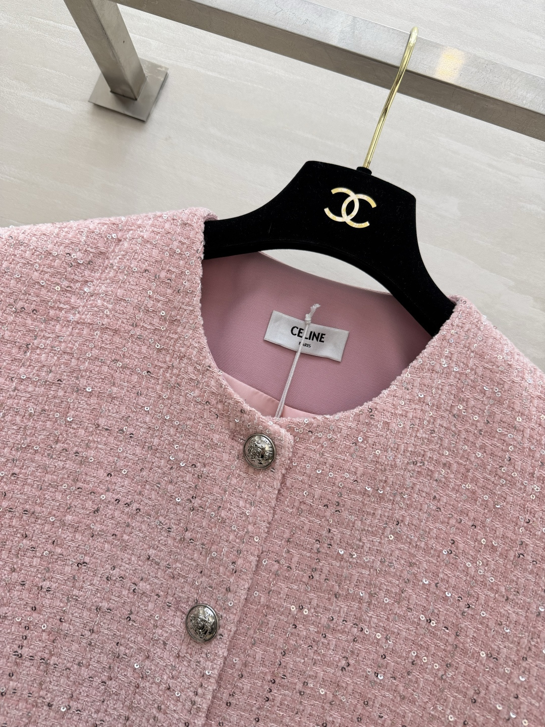 #CELIN♡²⁶樱花粉亮片粗花呢马甲外套 甜妹本命战袍！把浪漫穿在身上 温柔到发光 定制樱花粉混彩粗花