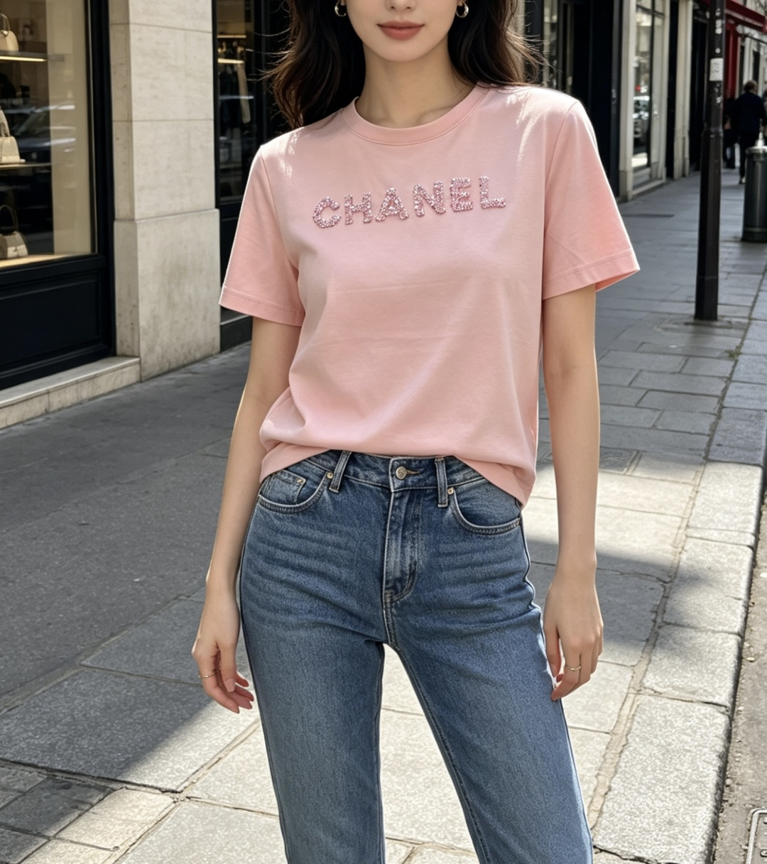 ▫️CHANE♡²⁶｜珠绣T恤▫️White / Pink 双色入▫️手工珠绣，精致细节拉满▫️宽松显瘦