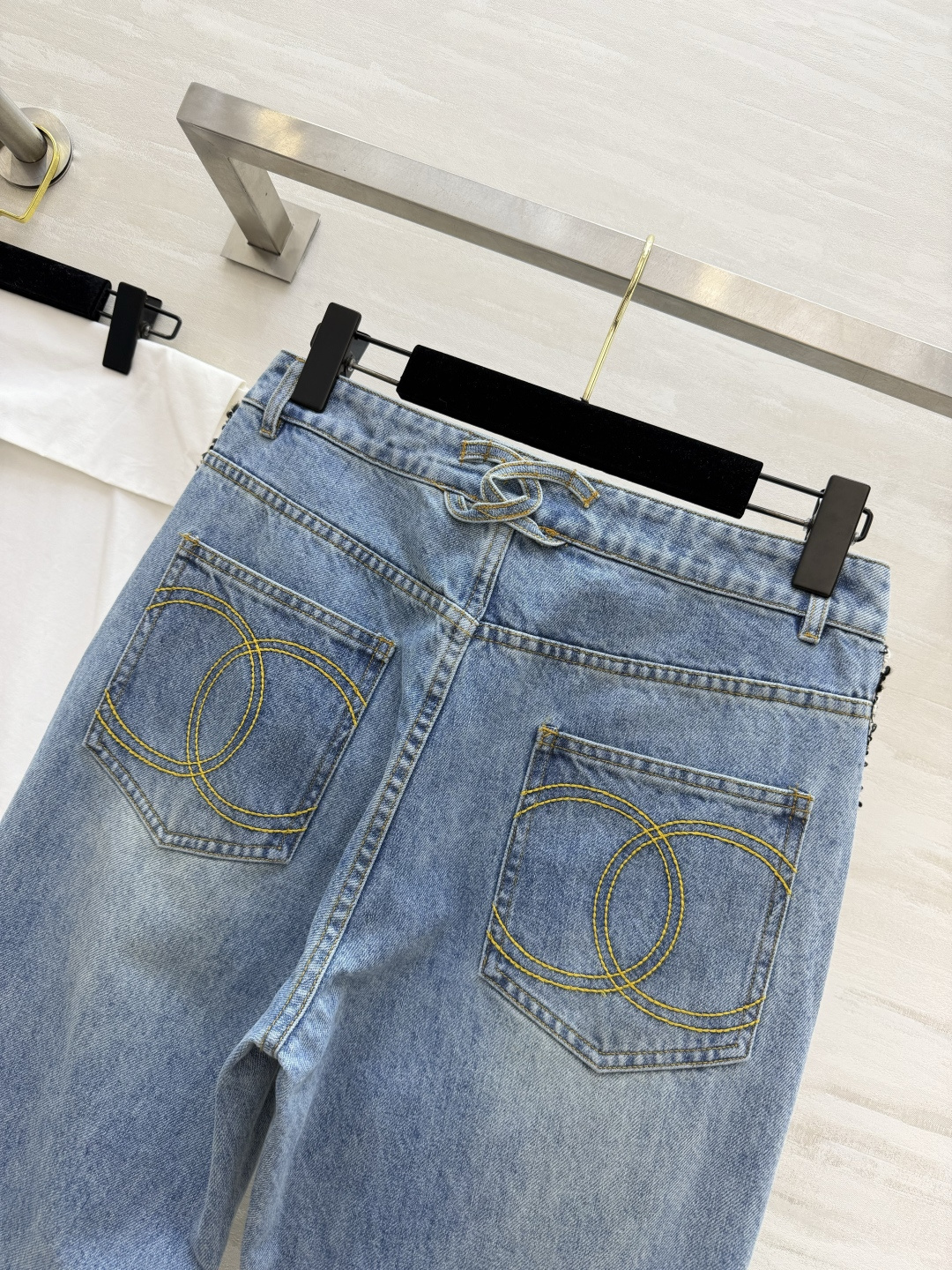 #Chane♡²⁶侧边毛边牛仔直筒裤 神仙色调手工酵素水洗做旧 蓝得高级 灵魂设计侧边黑白粗花呢毛边拼接