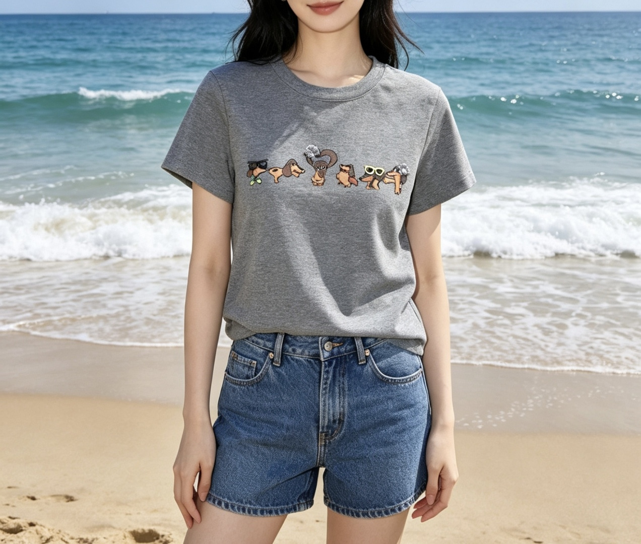 夏日的快乐，是Gucc♡²⁶小狗T给的🐾软乎乎的纯棉面料，上身超舒服一排可可爱爱的腊肠犬，瞬间戳中少女心