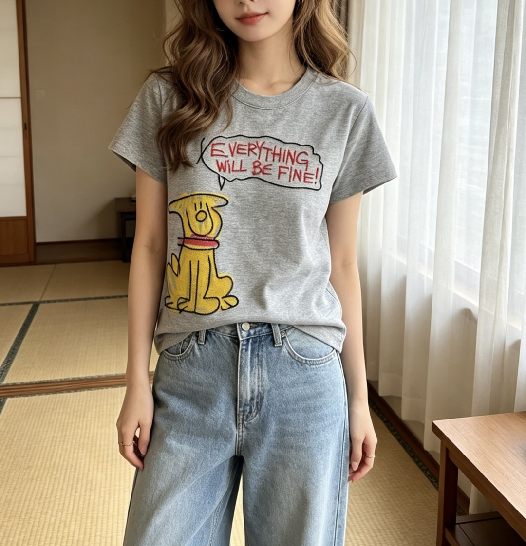 ✨ GUCC♡²⁶ss涂鸦🐶治愈系刺绣🪡T恤 “EVERYTHING WILL BE FINE!” 把温