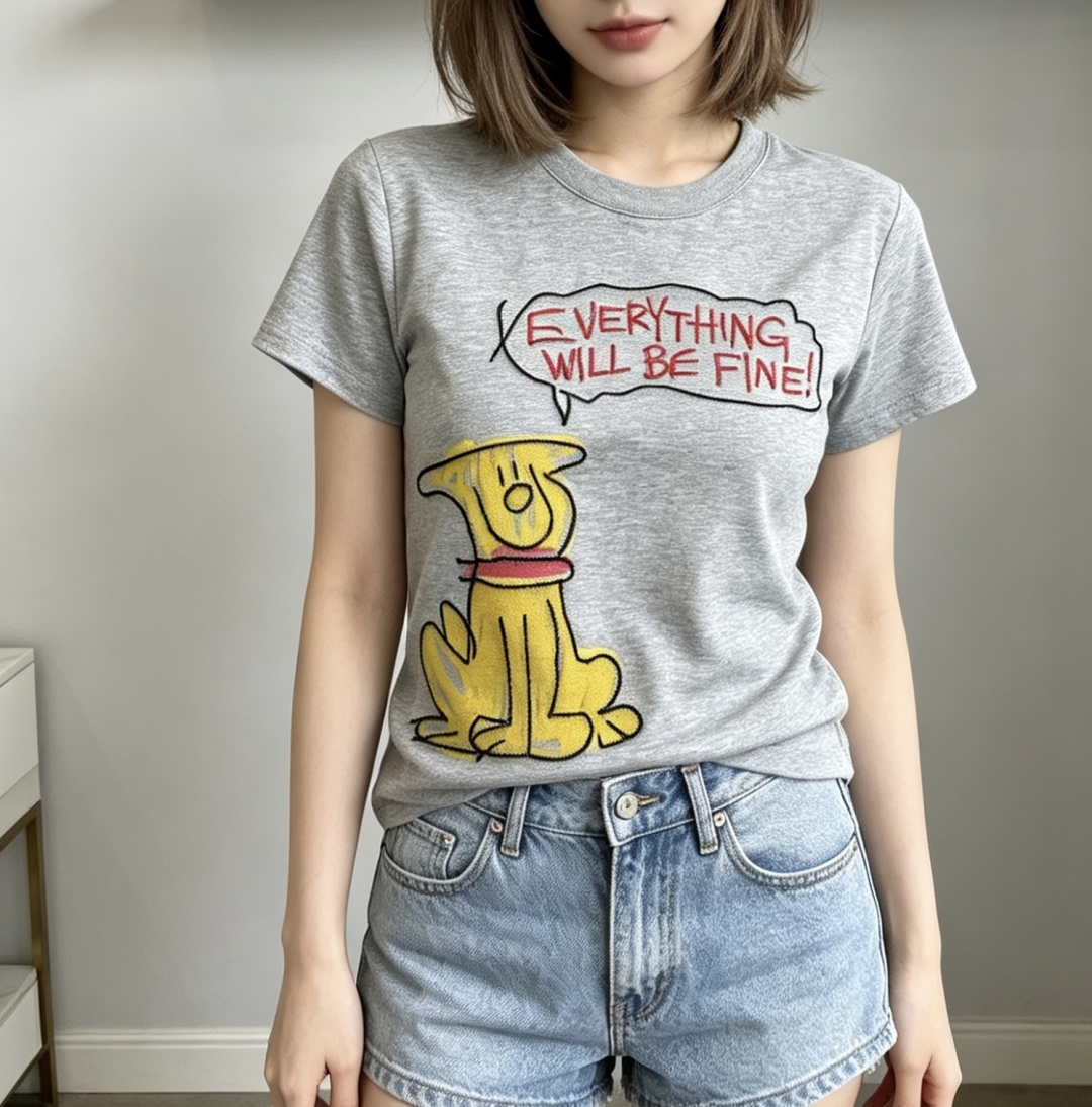 ✨ GUCC♡²⁶ss涂鸦🐶治愈系刺绣🪡T恤 “EVERYTHING WILL BE FINE!” 把温