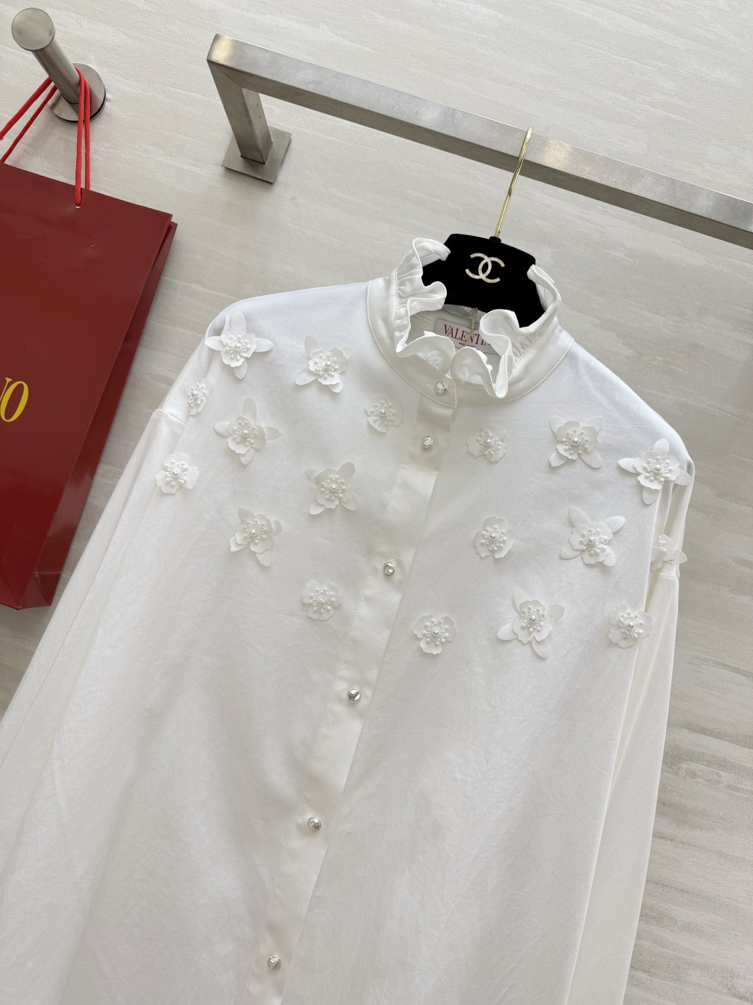 #Valentin♡²⁶立体花朵木耳领白衬衫 法式优雅手工立体花朵 木耳边立领设计 精致感拉满自带贵气大