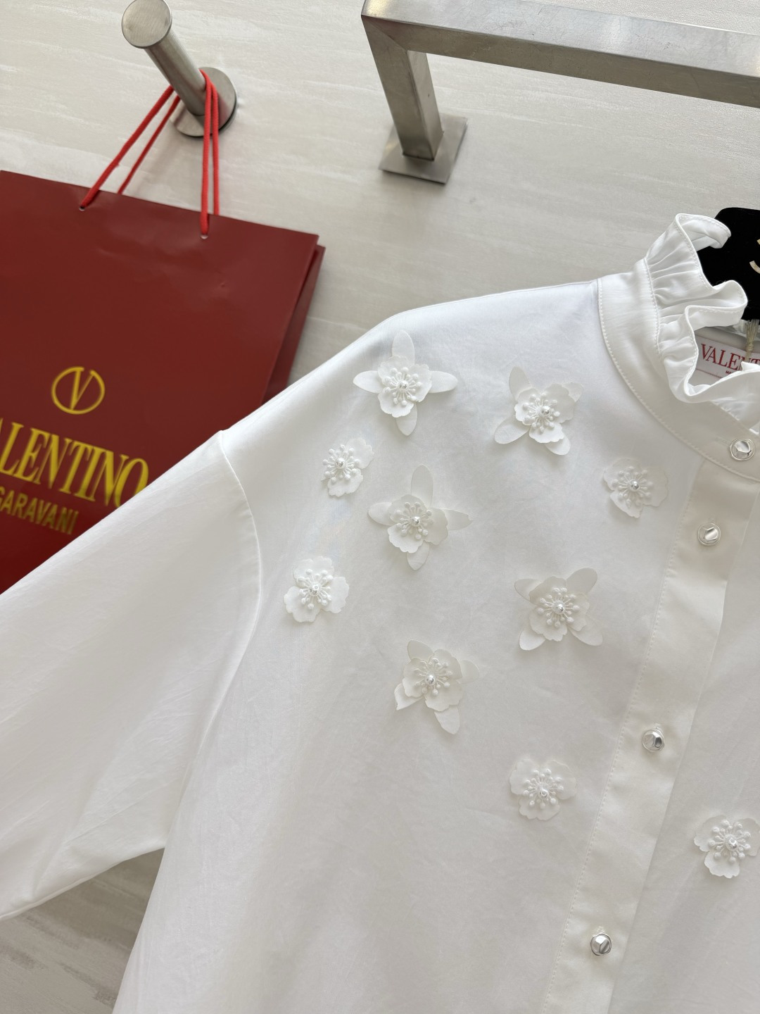 #Valentin♡²⁶立体花朵木耳领白衬衫 法式优雅手工立体花朵 木耳边立领设计 精致感拉满自带贵气大