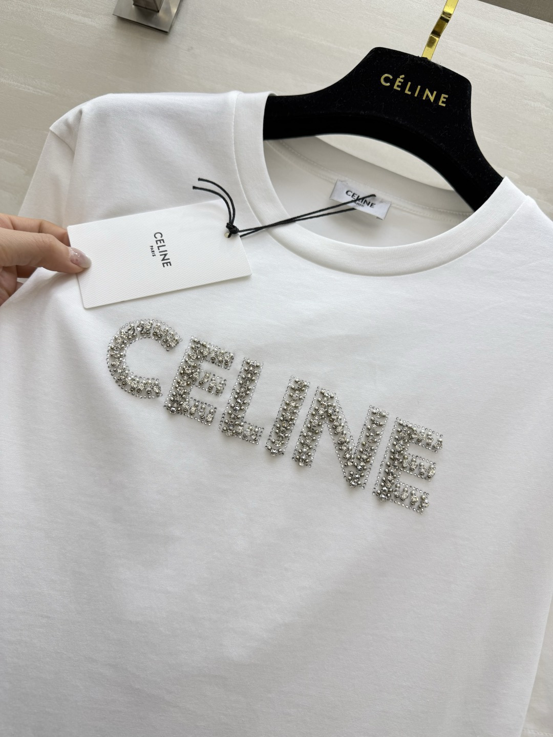 #CELIN♡²⁶ 水钻字母短袖T恤 手工水钻logo 高支棉亲肤透气 白T干净 黑T酷飒 高品质定制 