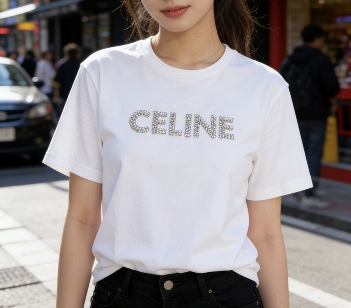 #CELIN♡²⁶ 水钻字母短袖T恤 手工水钻logo 高支棉亲肤透气 白T干净 黑T酷飒 高品质定制 
