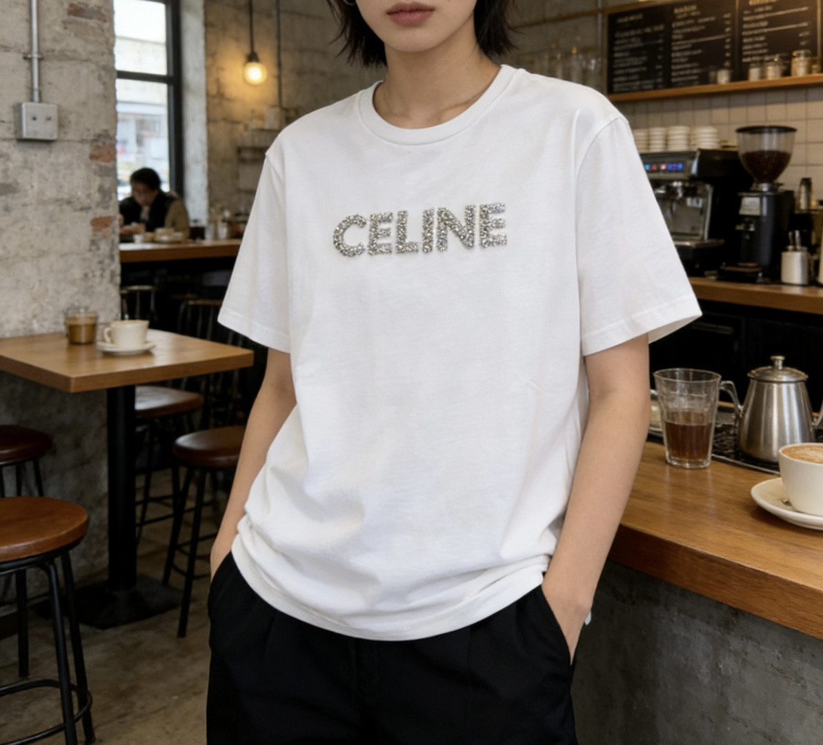 #CELIN♡²⁶ 水钻字母短袖T恤 手工水钻logo 高支棉亲肤透气 白T干净 黑T酷飒 高品质定制 