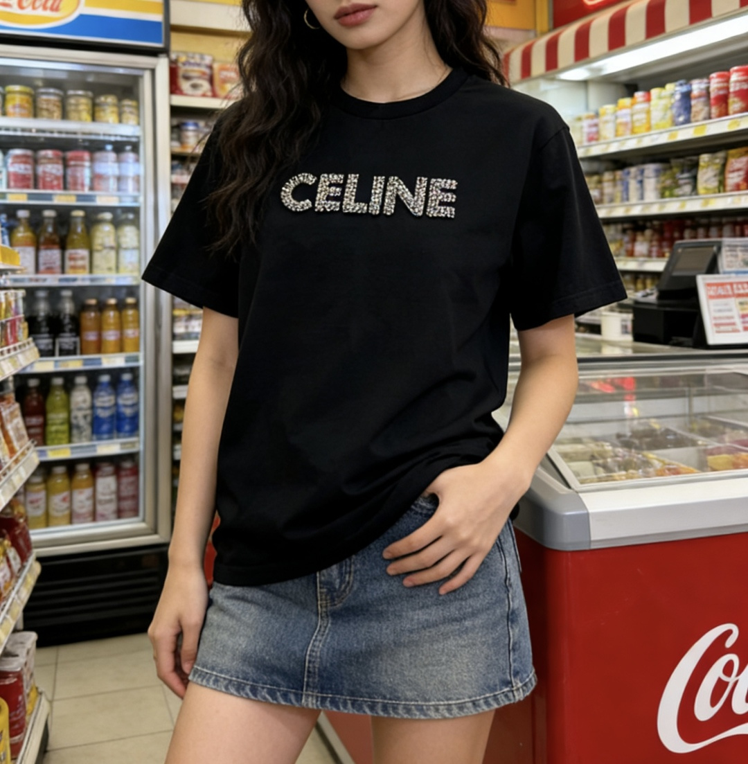 #CELIN♡²⁶ 水钻字母短袖T恤 手工水钻logo 高支棉亲肤透气 白T干净 黑T酷飒 高品质定制 