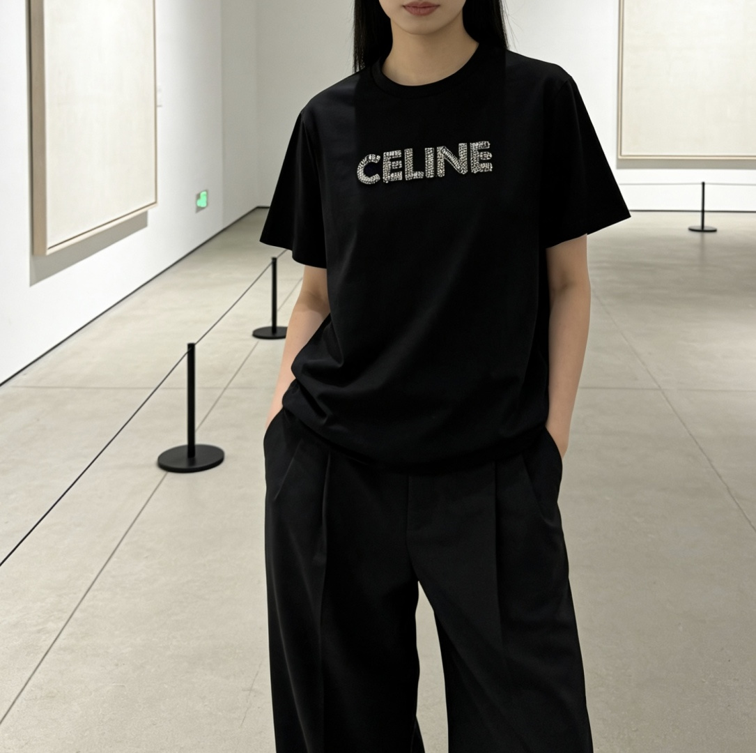 #CELIN♡²⁶ 水钻字母短袖T恤 手工水钻logo 高支棉亲肤透气 白T干净 黑T酷飒 高品质定制 