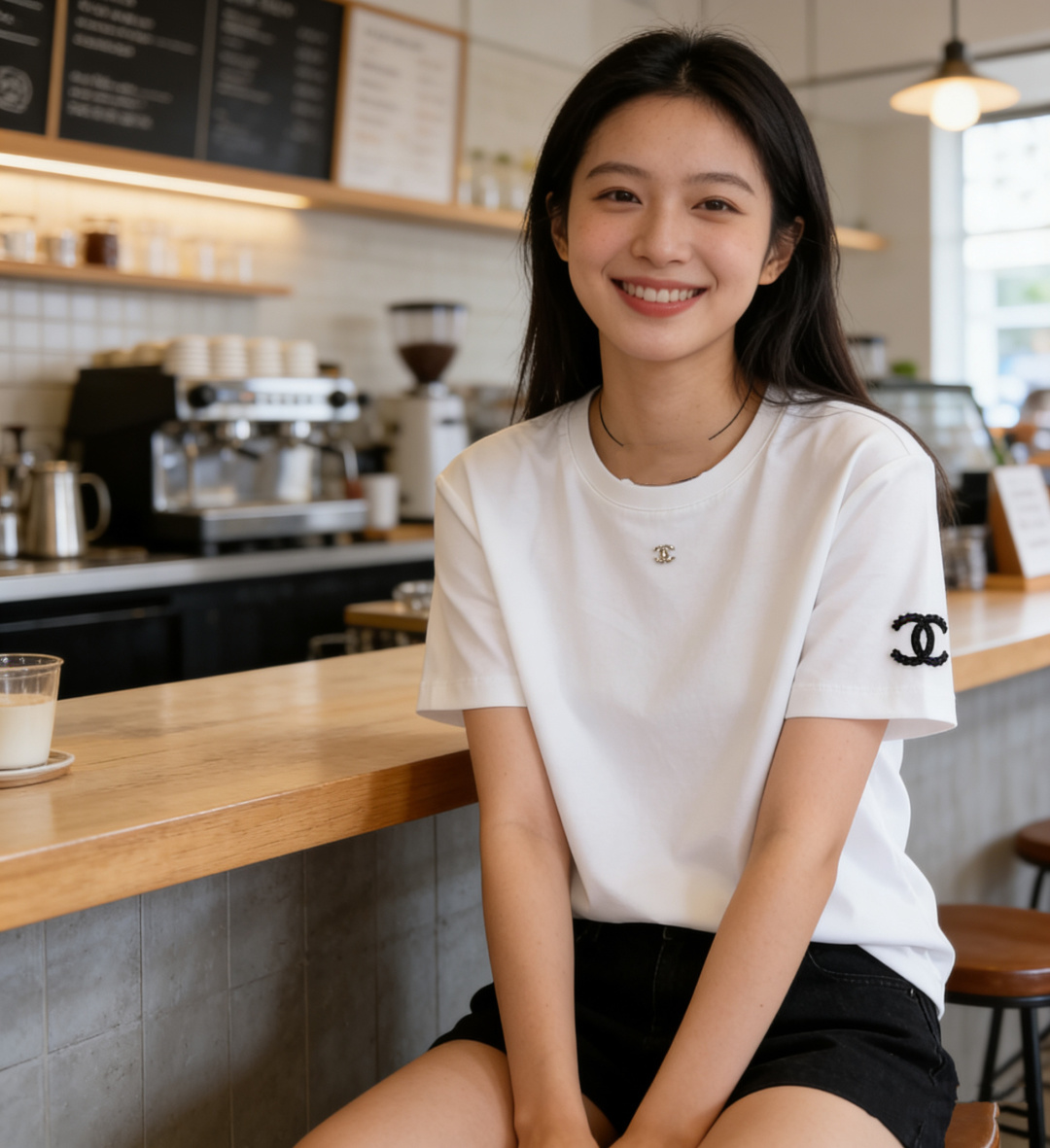 ✨CHANE♡²⁶ss经典双C钉珠T恤✨极简剪裁 高定工艺把高级感焊在身上 胸口水钻双C 袖身钉珠log