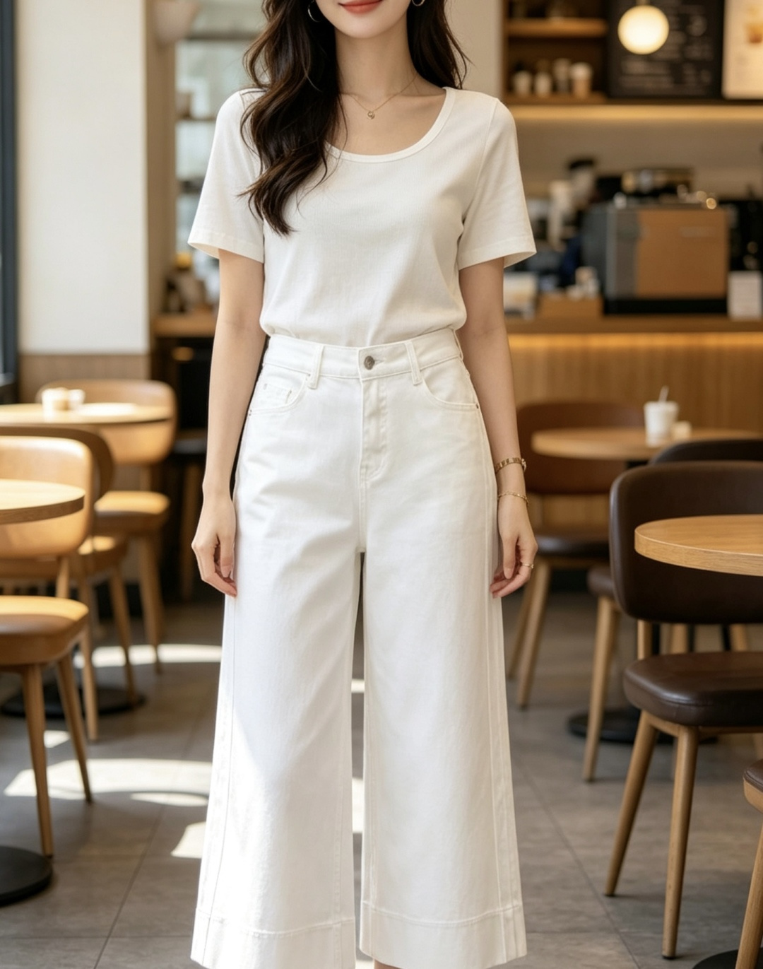 ✨ 年度封神｜#Loew♡百搭阔腿神裤白/牛仔蓝！利落的阔腿剪裁+利落裤脚藏肉显瘦，不挑腿型 高弹牛仔面