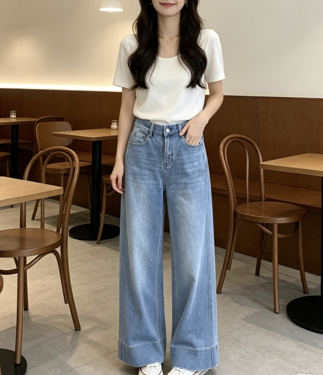 ✨ 年度封神｜#Loew♡百搭阔腿神裤白/牛仔蓝！利落的阔腿剪裁+利落裤脚藏肉显瘦，不挑腿型 高弹牛仔面
