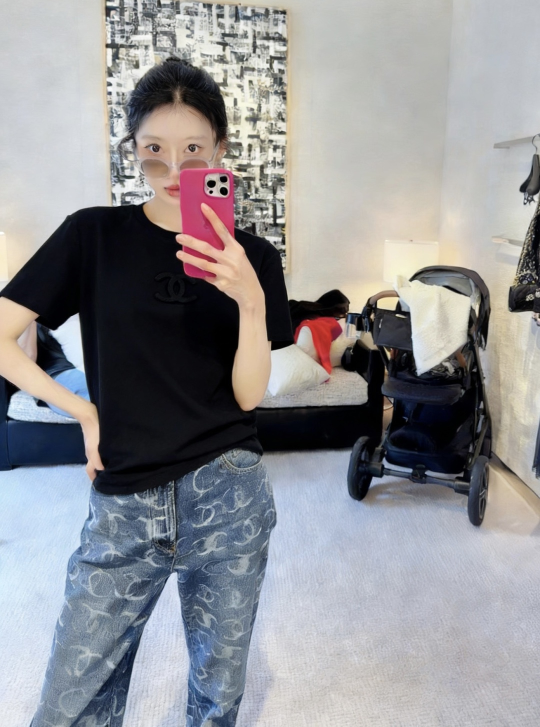 #Chane♡²⁶春夏新款 双C雪花绒刺绣🪡T恤 糯叽叽雪花绒 立体双C 高支棉亲肤舒适 高品质定制 现