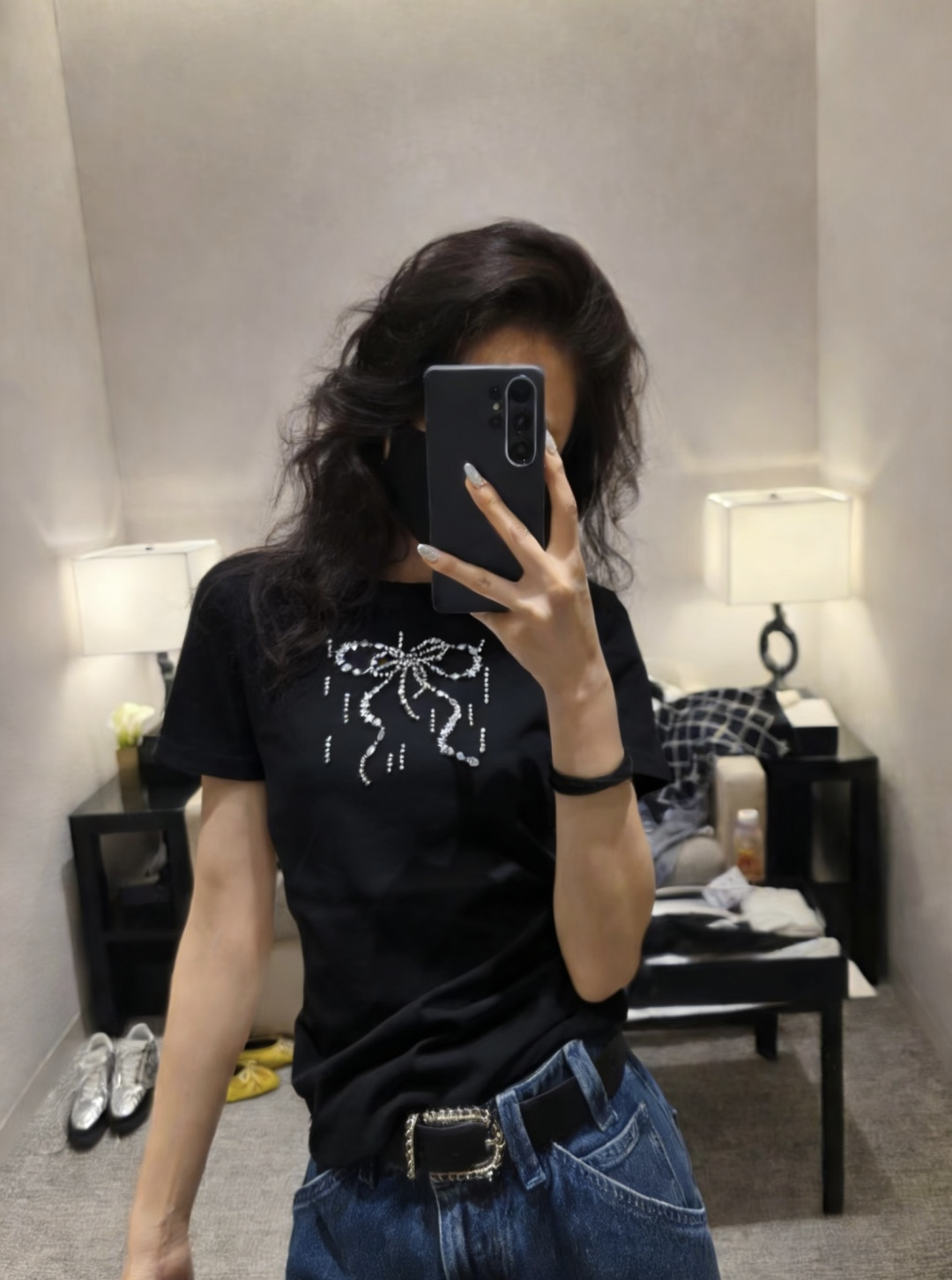 #Chane♡²⁶春夏新款 重工蝴蝶结钉珠短袖T恤 高品质定制 现货首发size：36/38/40（36