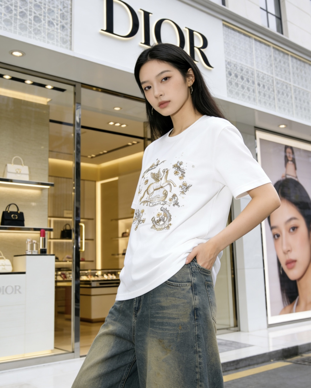 #Dio♡²⁶春夏新款 飞马刺绣钉珠T恤 选用高品质棉料柔软透气 夏天穿超舒服！正面飞马图案 纯手工刺绣
