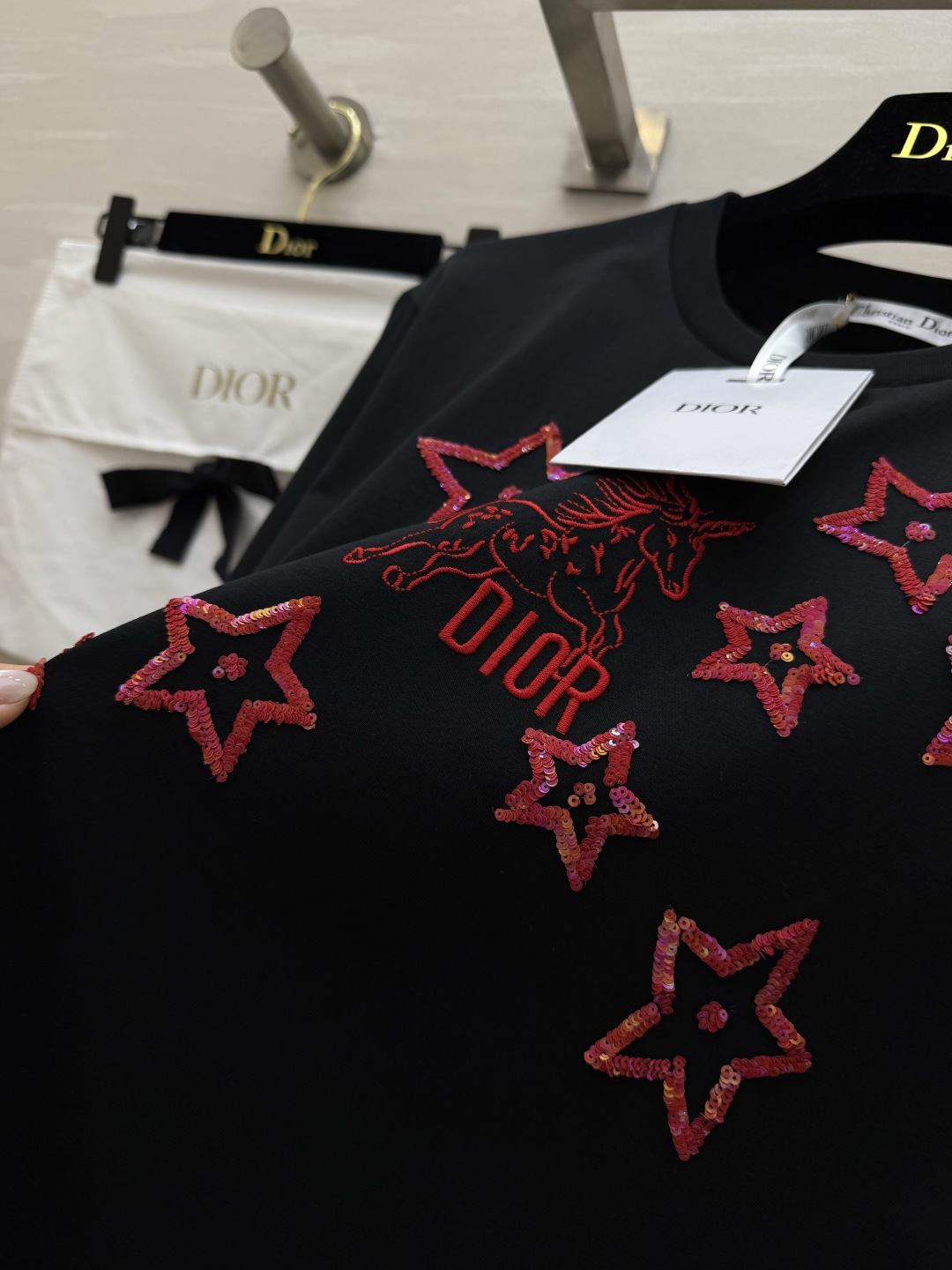 #DIO♡²⁶春夏新款 独角兽🦄️刺绣🪡重工星星💫珠片钉珠短袖T恤 高品质定制 现货首发size：S/M