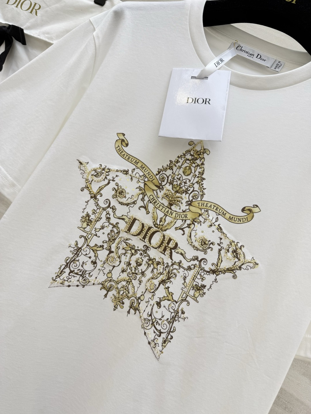 #Dio♡²⁶春夏新款 重工刺绣🪡印花T恤 胸前金色徽章图案超有辨识度 融合品牌标志和巴洛克元素 奢华感