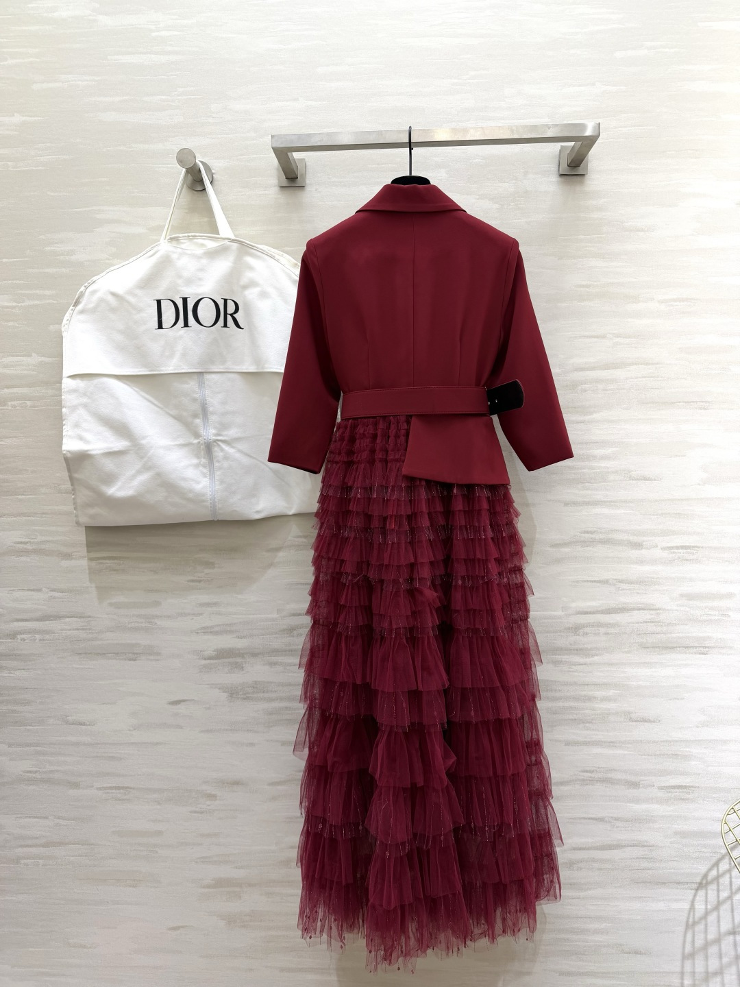 #DIO♡²⁶新款 西装拼接网纱长裙​​ 假两件设计 西装领拼接层叠网纱蛋糕裙 刚柔并济超有气质！七分袖