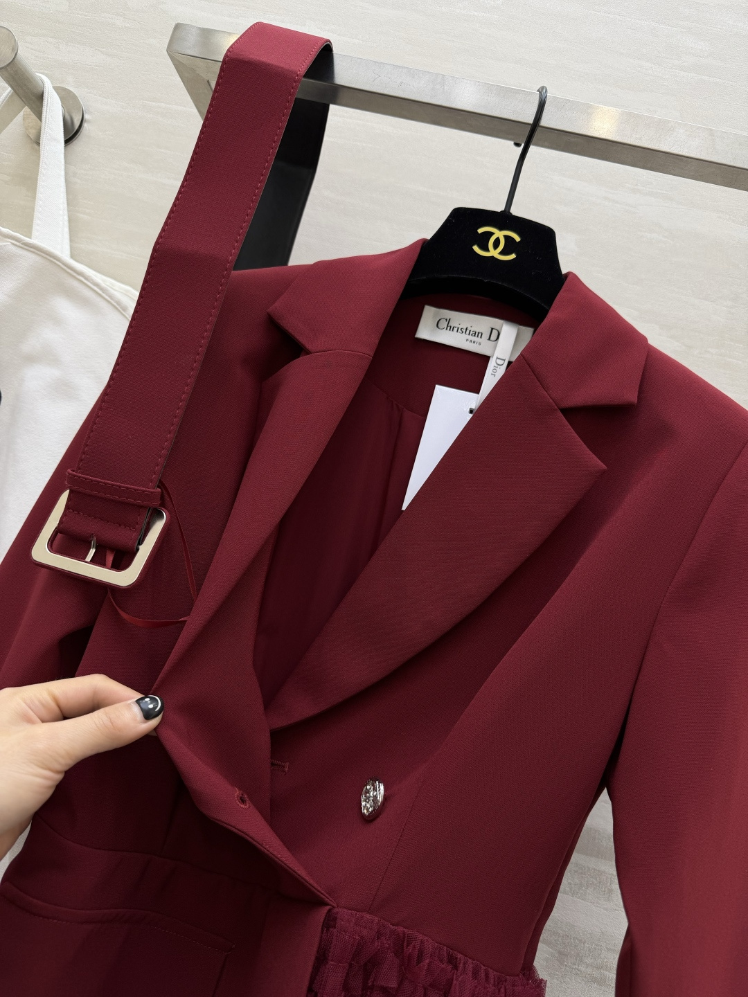 #DIO♡²⁶新款 西装拼接网纱长裙​​ 假两件设计 西装领拼接层叠网纱蛋糕裙 刚柔并济超有气质！七分袖