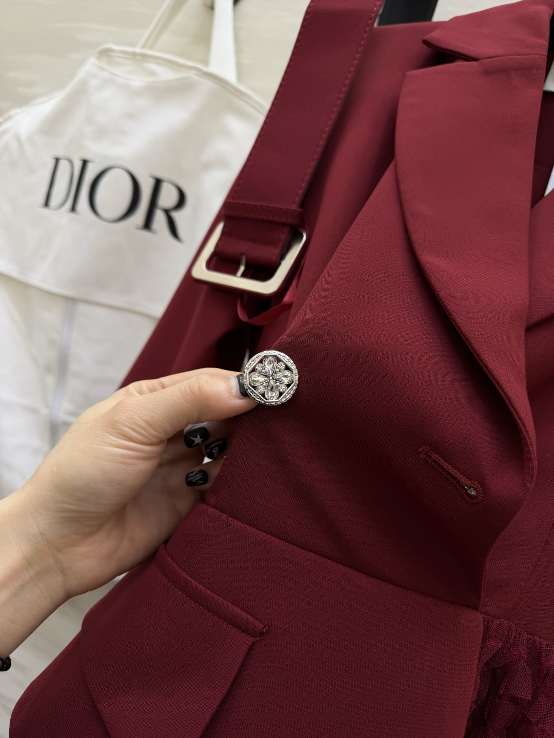 #DIO♡²⁶新款 西装拼接网纱长裙​​ 假两件设计 西装领拼接层叠网纱蛋糕裙 刚柔并济超有气质！七分袖