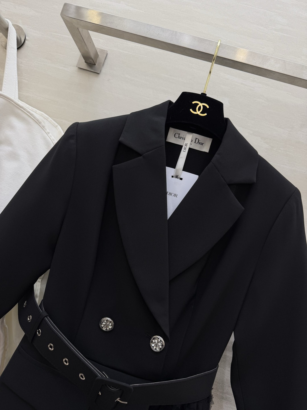 #DIO♡²⁶新款 西装拼接网纱长裙​​ 假两件设计 西装领拼接层叠网纱蛋糕裙 刚柔并济超有气质！七分袖