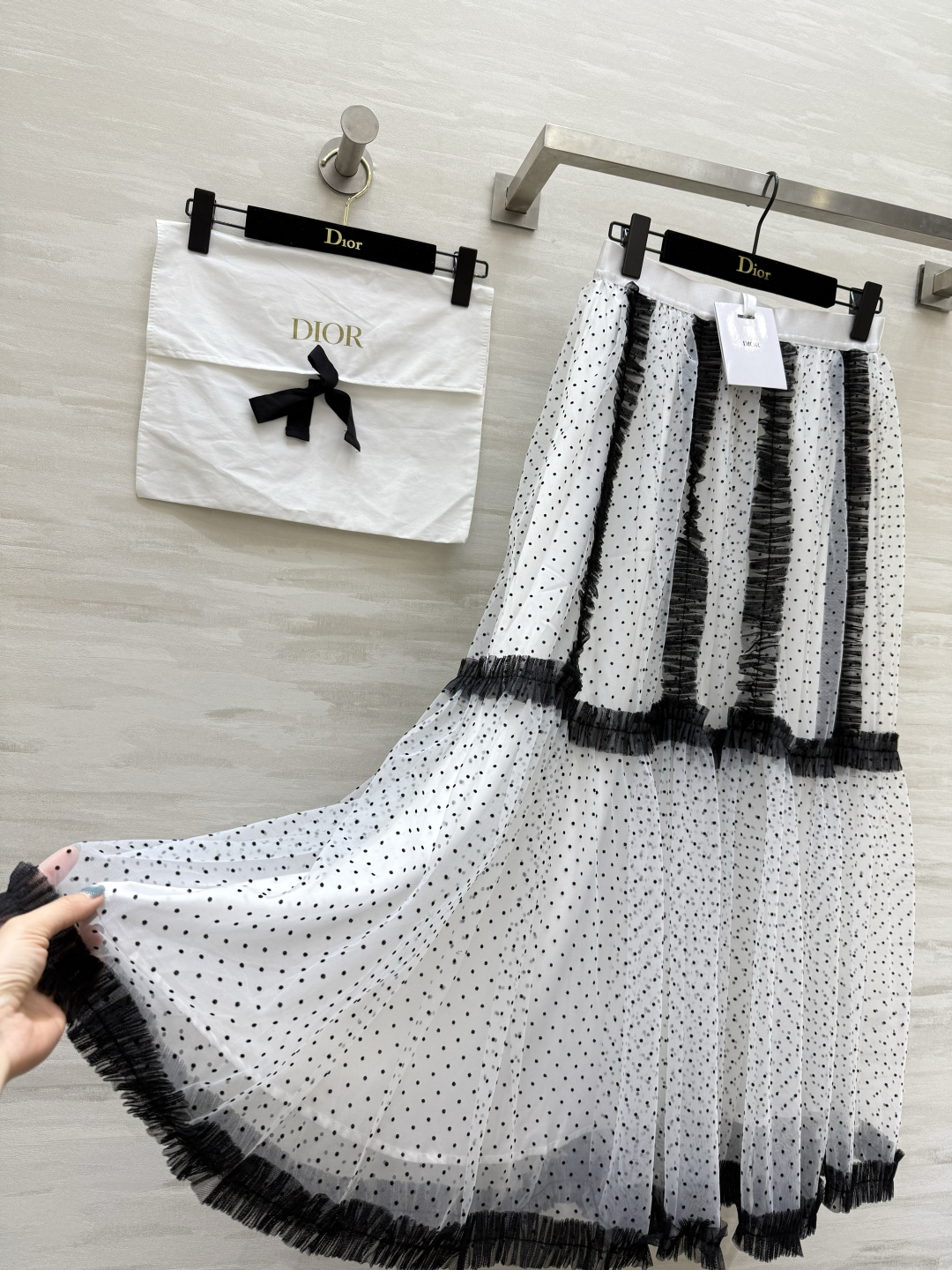 #DIO♡新款 波点植绒网纱半裙 高品质定制 现货首发size：S/M/L（s码弹力腰围：64，裙长：9