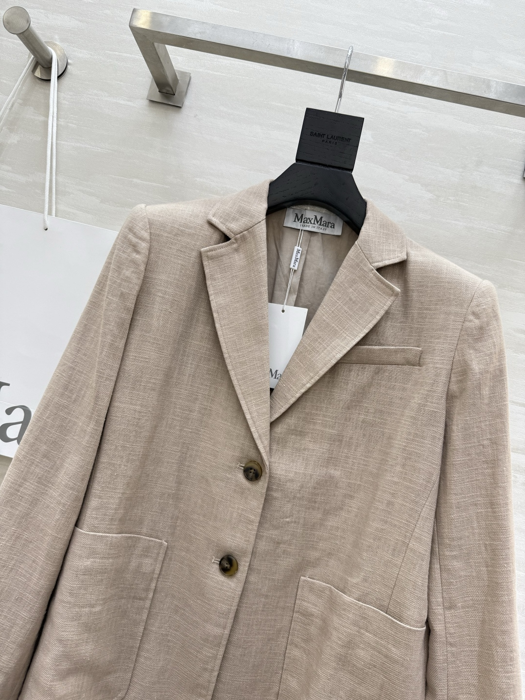 #Maxmar♡新款 极简主义亚麻西装外套 极简主义 宽肩H版型 高定密度亚麻面料挺阔有型 慵懒随性的高