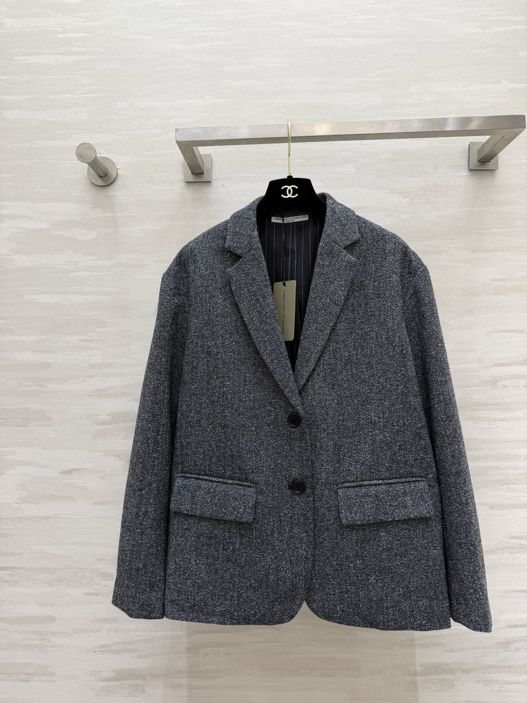 ERMANNO SCERVIN♡²⁶高级感灰调羊毛人字纹西装 深灰杂色羊毛肌理感面料 自带重磅质感 挺括