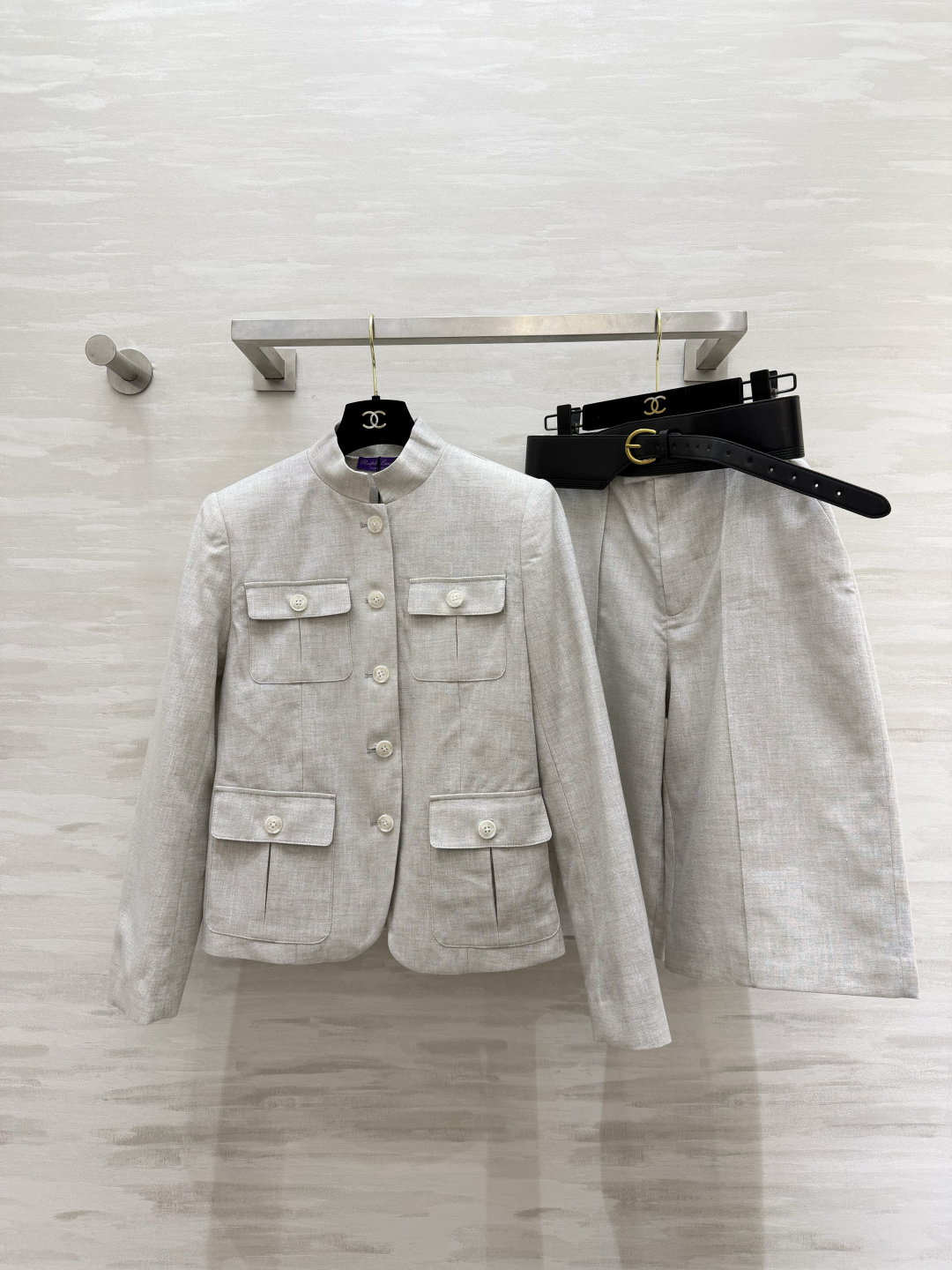 #Ralph Laure♡²⁶浅麻灰气质西装五分中裤 通勤穿搭的氛围感王者单品 自带高级亚麻肌理的浅灰底