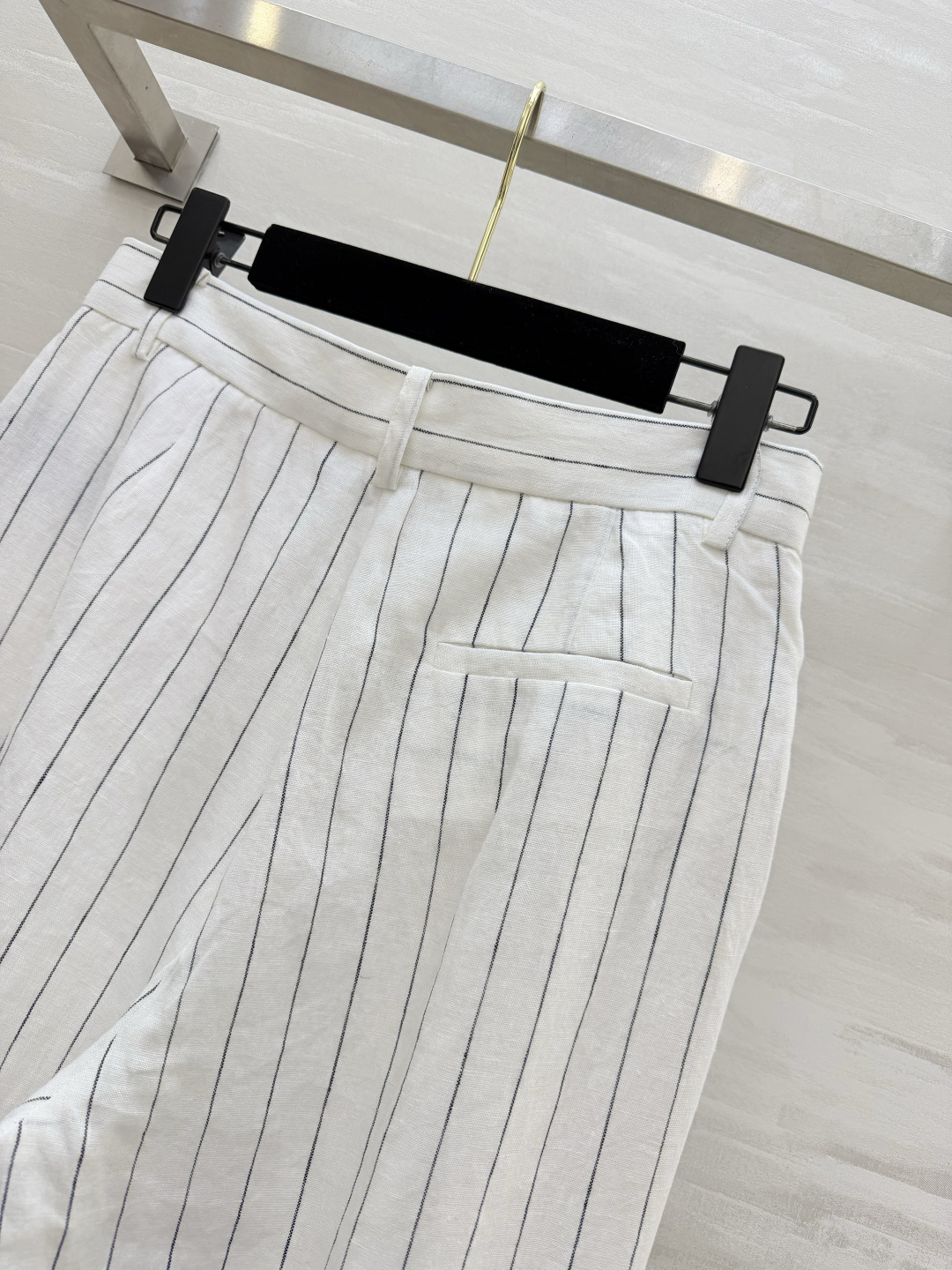 #Ralph Laure♡²⁶紫标系列 白色细条纹亚麻阔腿裤 高腰打褶设计 一秒优化头身比 立体剪裁修饰