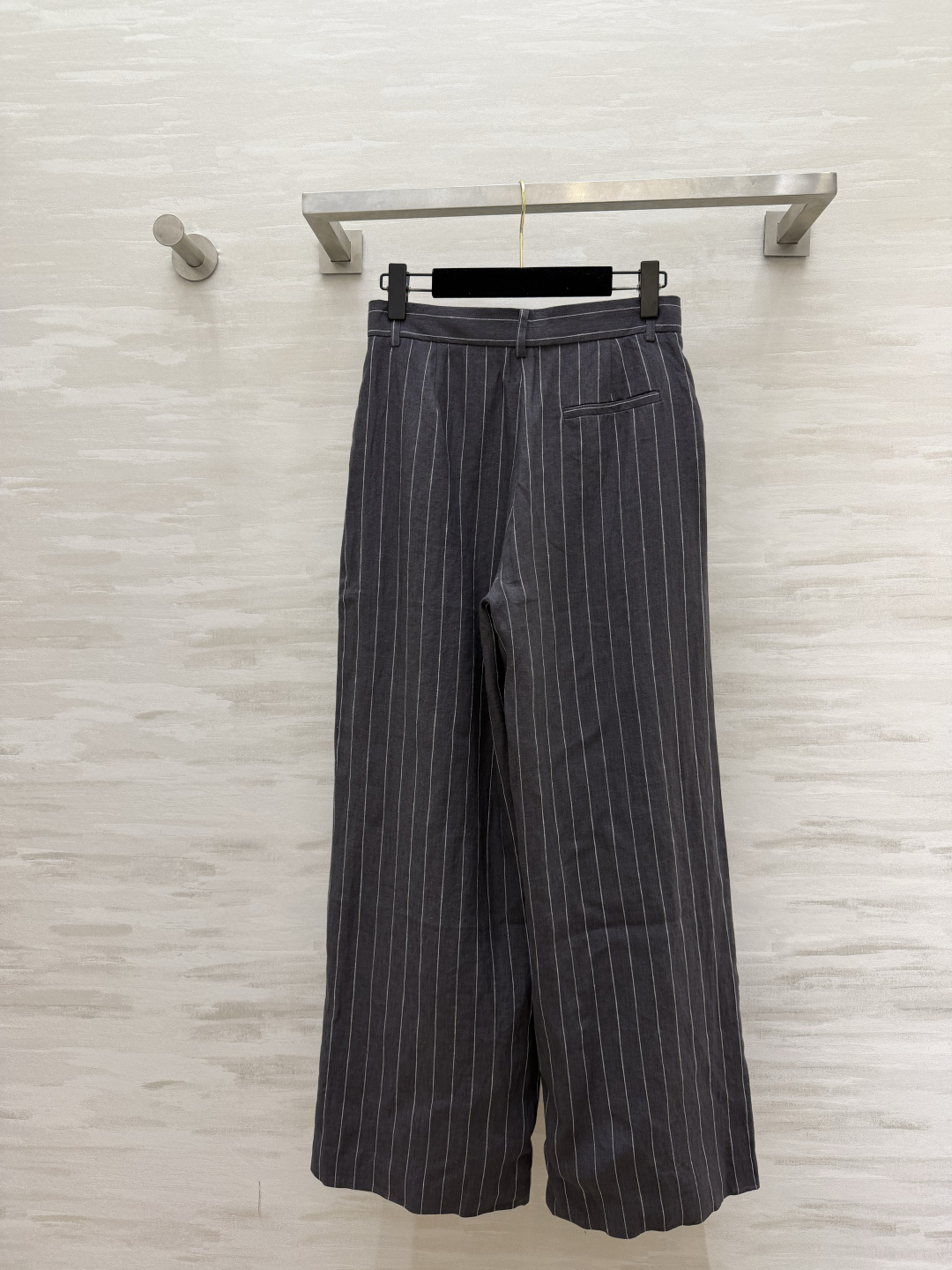 #Ralph Laure♡²⁶紫标系列 细条纹亚麻阔腿裤 高腰打褶设计 一秒优化头身比 立体剪裁修饰腿型