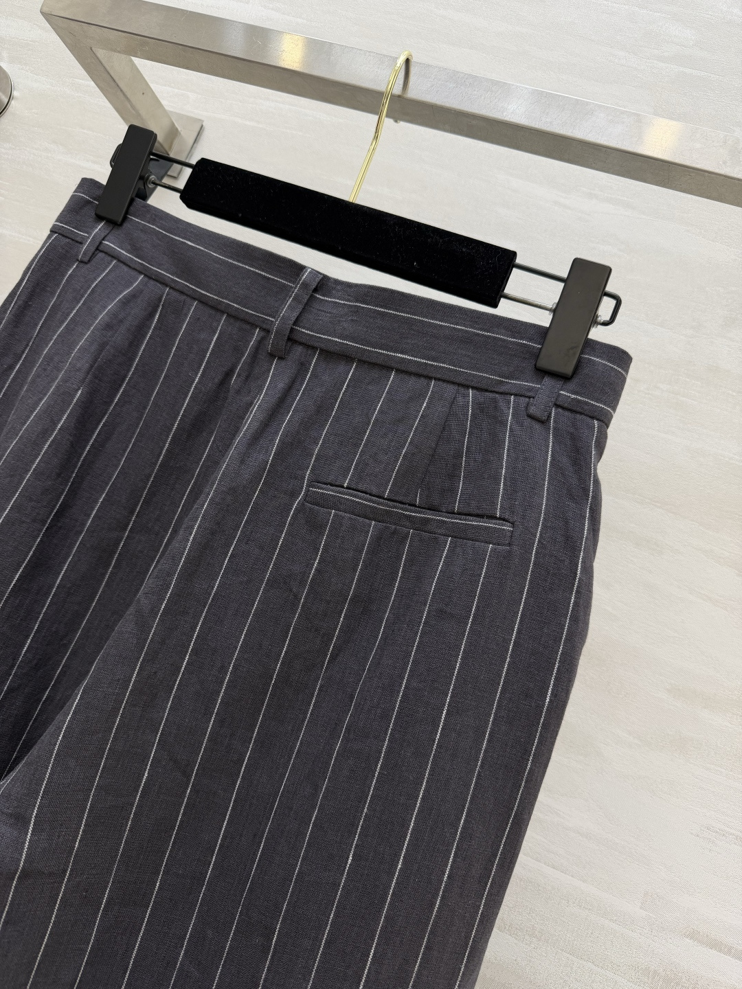 #Ralph Laure♡²⁶紫标系列 细条纹亚麻阔腿裤 高腰打褶设计 一秒优化头身比 立体剪裁修饰腿型