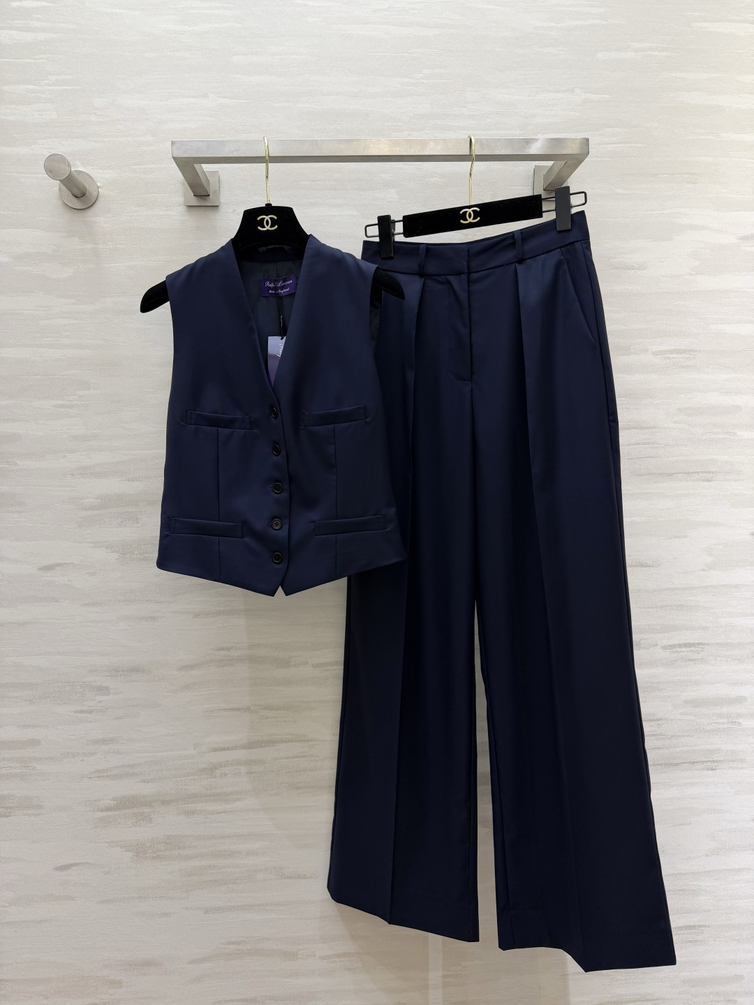 Ralph Laure♡²⁶紫标系列 藏青高阶垂感阔腿西裤💙高腰线双褶裥设计 利落优化腰腹线条 瞬间拉长