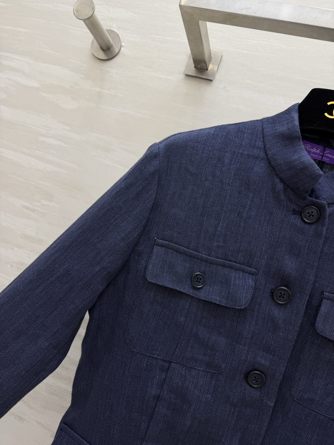 #Ralph Laure♡²⁶深藏青立领亚麻外套 自带低调高级的松弛通勤感 经典小立领设计 利落修饰颈部