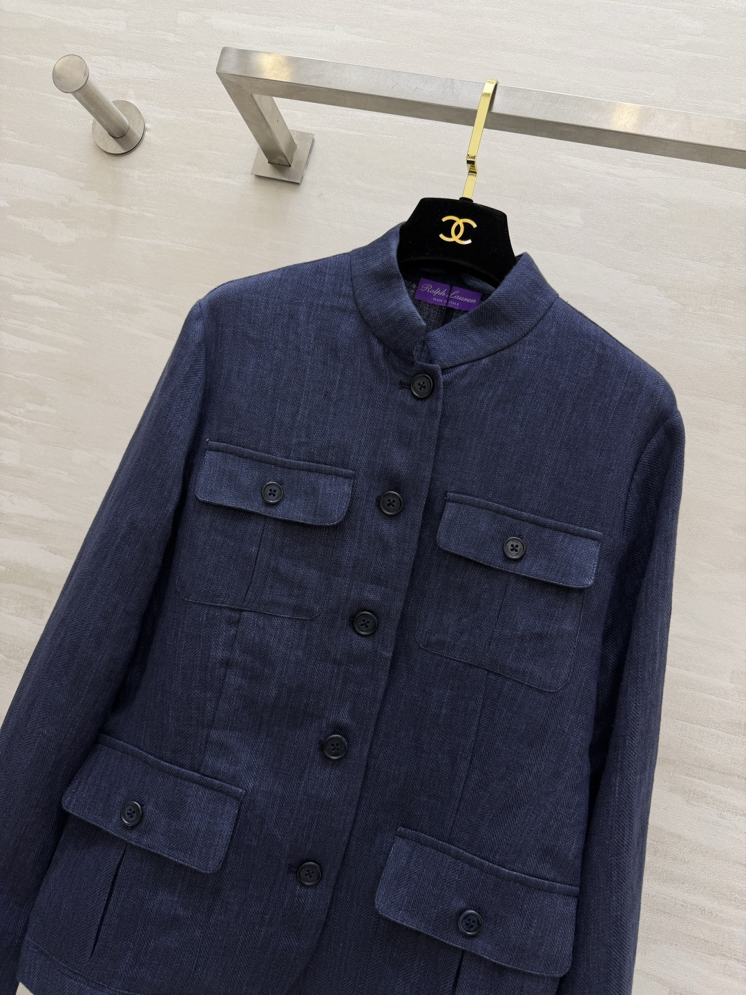 #Ralph Laure♡²⁶深藏青立领亚麻外套 自带低调高级的松弛通勤感 经典小立领设计 利落修饰颈部