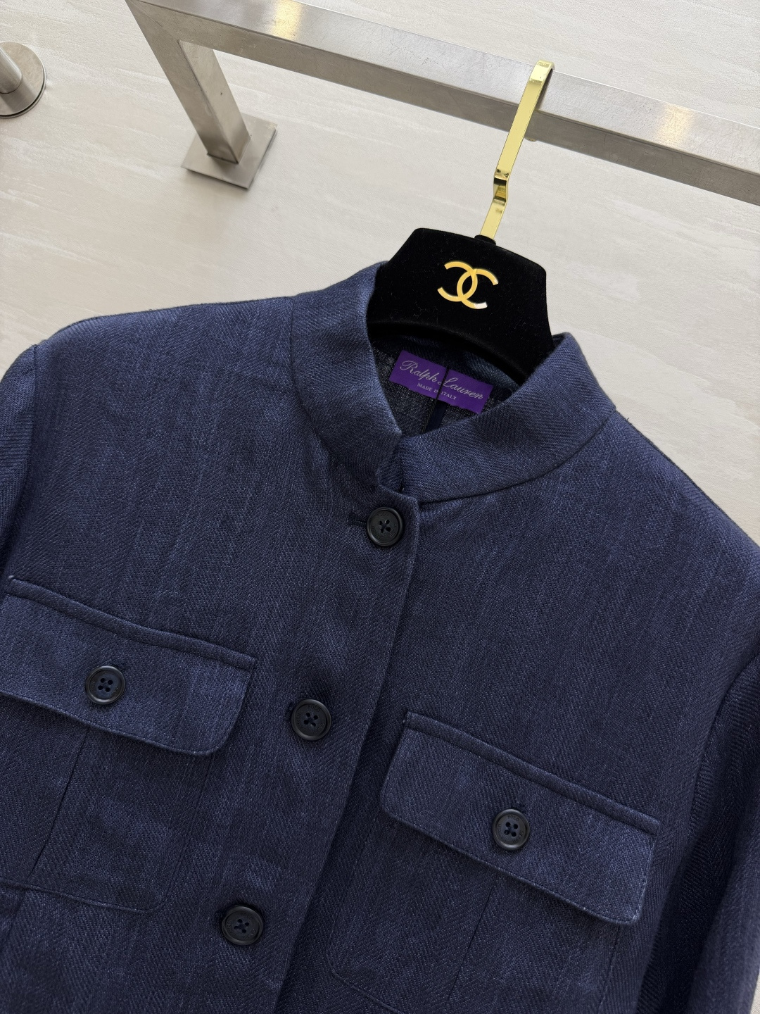 #Ralph Laure♡²⁶深藏青立领亚麻外套 自带低调高级的松弛通勤感 经典小立领设计 利落修饰颈部