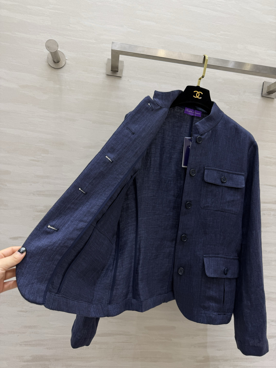 #Ralph Laure♡²⁶深藏青立领亚麻外套 自带低调高级的松弛通勤感 经典小立领设计 利落修饰颈部