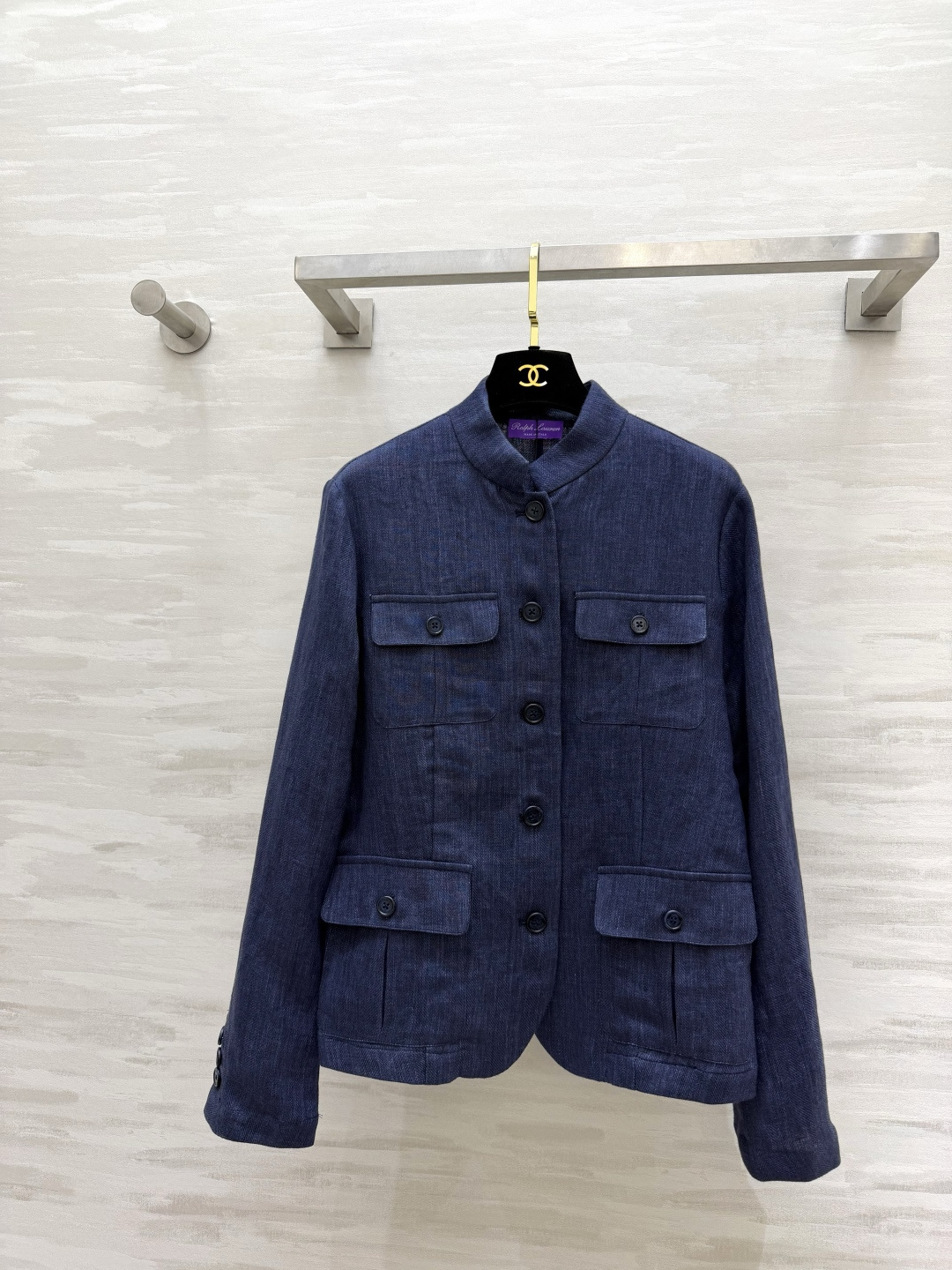 #Ralph Laure♡²⁶深藏青立领亚麻外套 自带低调高级的松弛通勤感 经典小立领设计 利落修饰颈部