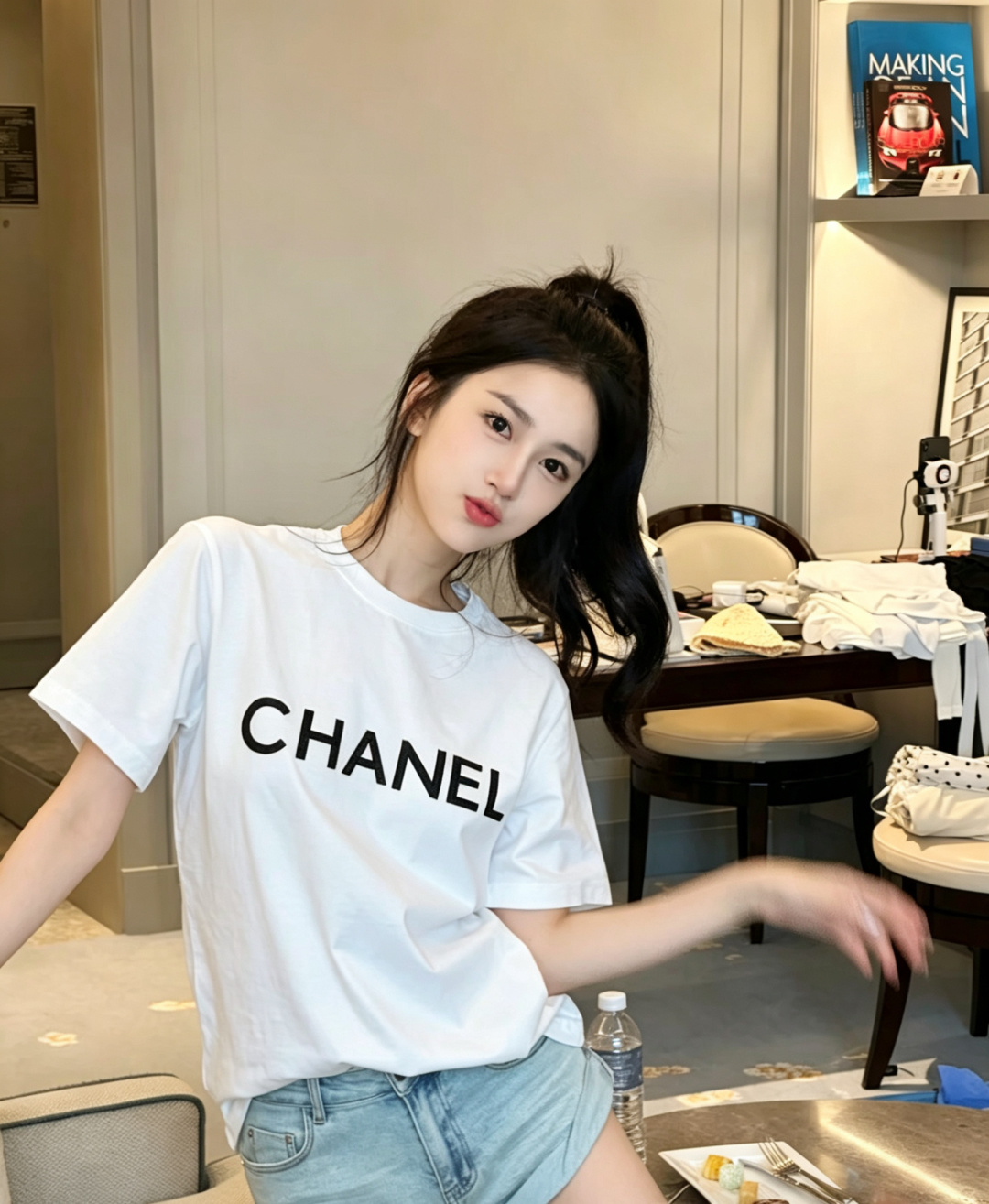 #Chane♡²⁶ss字母logo珠片刺绣🪡T恤 高品质定制 现货首发size：36/38/40（36码