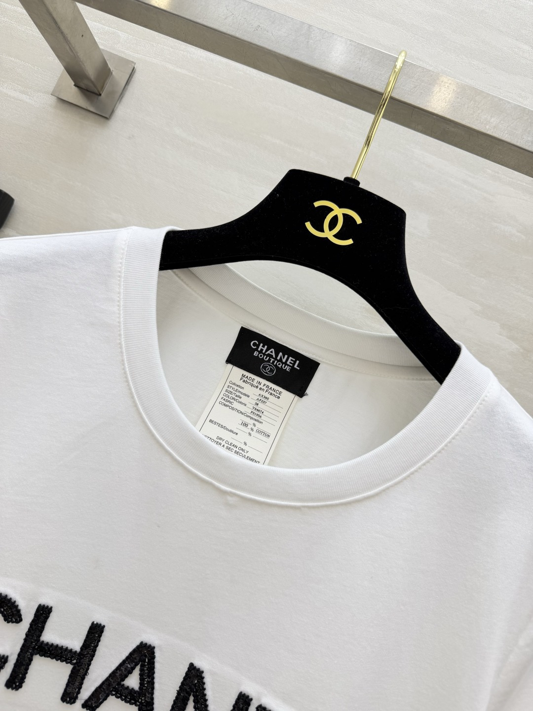#Chane♡²⁶ss字母logo珠片刺绣🪡T恤 高品质定制 现货首发size：36/38/40（36码