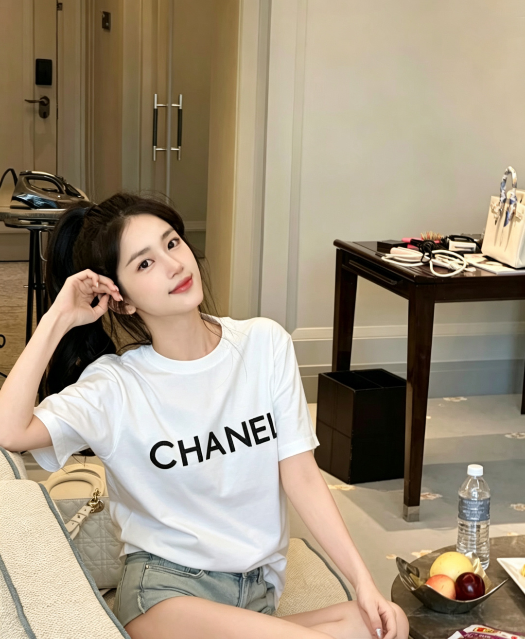 #Chane♡²⁶ss字母logo珠片刺绣🪡T恤 高品质定制 现货首发size：36/38/40（36码