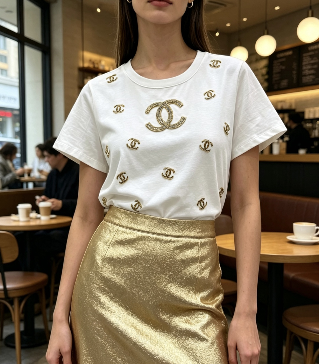 #Chane♡²⁶限定满钻双CT恤 一眼沦陷的高级精致感💎通体彩色手工钉钻logo点缀 闪闪闪的低调奢华