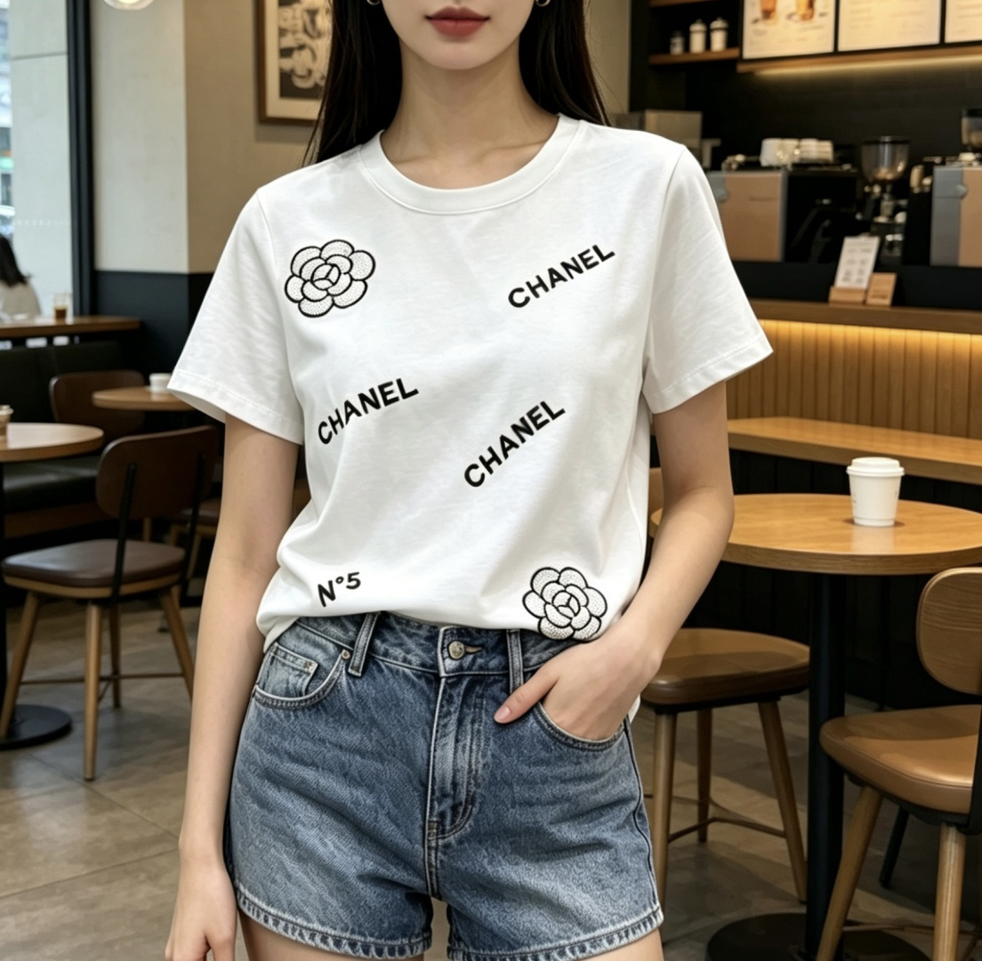 #Chane♡²⁶手工刺绣山茶花T恤 低调又精致 细节满满高级感 软糯透气棉质面料 上身巨舒服 宽松显瘦